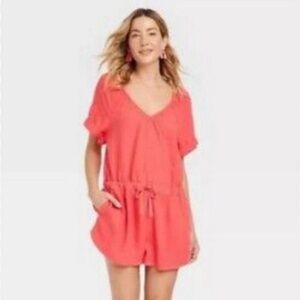 Universal Thread Linen Blend Swim Coverup with Adjustable Waist & Pockets